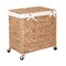 Seville Classics Natural Handwoven Lidded Double Laundry Hamper with Gold Sphere Casters